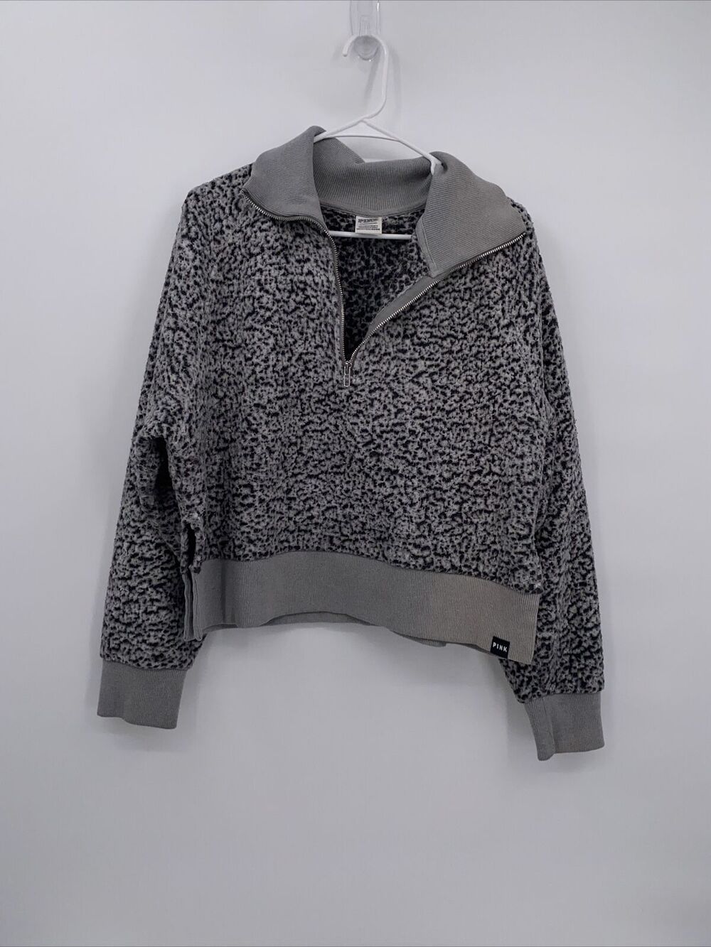 PINK Victoria's Secret Sherpa 1/4 Zip Long Sleeve Pullover Cropped Sweatshirt XL